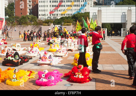 Hong Kong 2015 - Garçons Filles expositions préparation pour le nouvel an chinois Banque D'Images