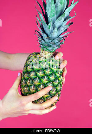 Woman holding pineapple Banque D'Images