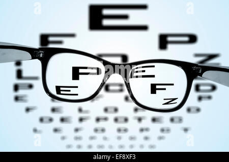 Les lunettes sur un diagramme de l'œil trouble Banque D'Images