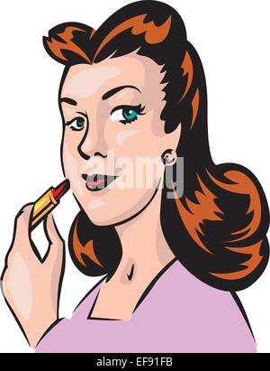 Une femme mise sur le rouge à lèvres Illustration de Vecteur
