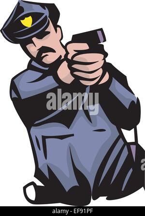Un policier tenant un pistolet Illustration de Vecteur