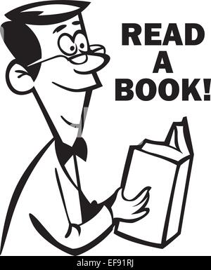 Un homme lit un livre avec les paroles de lire un livre ! Illustration de Vecteur