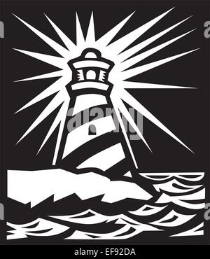 Un phare entouré par l'eau Illustration de Vecteur