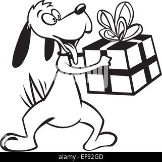 Un chien smiling and holding a gift Illustration de Vecteur