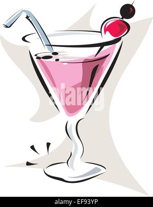 Boisson dans un verre à Martini avec de la paille Illustration de Vecteur