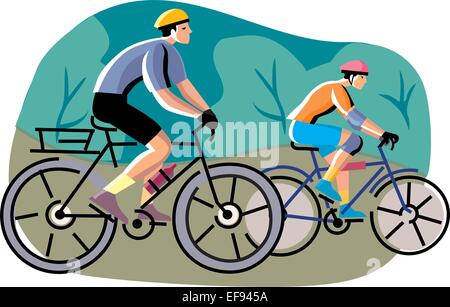 Deux personnes sur les bicyclettes Illustration de Vecteur