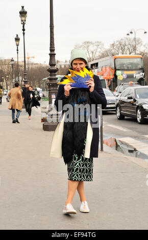 Elisa Nalin arrivant au défilé Chanel lors de la Fashion Week Haute Couture à Paris - Jan 27, 2015 - Photo : Céline Gaille Manhattan/Piste/photo alliance Banque D'Images