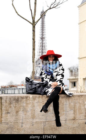 Lena Mahfouf arrivant à la Viktor Rolf défilé lors de la Fashion Week Haute Couture à Paris - Jan 28, 2015 - Photo : Céline Gaille Manhattan/Piste/photo alliance Banque D'Images