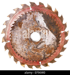 Deux lames de scie circulaire rouillée isolated on white Banque D'Images