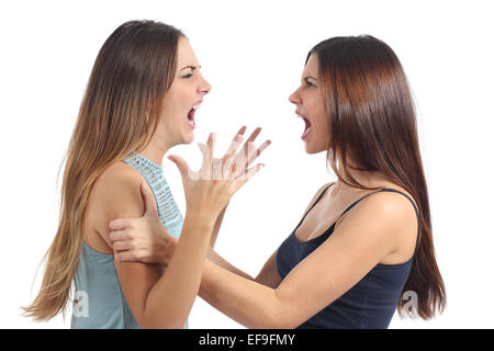 Deux femmes agressif disputes et cris isolé sur fond blanc Banque D'Images