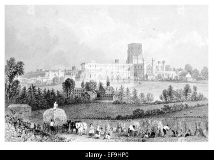 Gravure sur acier 1842 de châteaux et abbayes de l'Angleterre Saint St Albans Abbey Banque D'Images