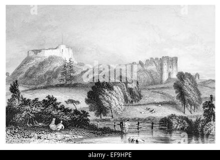 Gravure sur acier 1842 de châteaux et abbayes de France Château de Carisbrooke Isle of Wight Banque D'Images