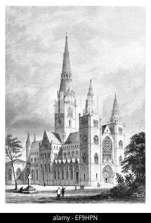 Gravure sur acier 1842 de châteaux et abbayes de France Cathédrale d'Elgin en 1538, 16e siècle Banque D'Images