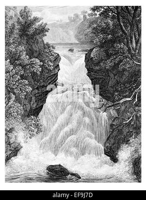 Photo de l'Écosse par Robert Chambers publié 1837 Stonebyres Clyde River Falls, près de Lanark Banque D'Images