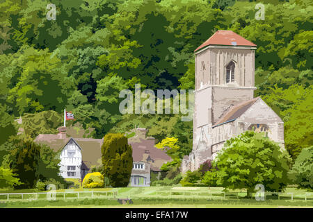 Un style poster interprétation de peu de Malvern Priory, Little Malvern, Worcestershire, Angleterre, RU Banque D'Images