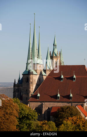 La Cathédrale St Mary et St Severus' Église sur Entreprise hill à Erfurt, Thuringe, Allemagne Banque D'Images