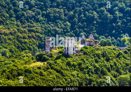 Ruines du château d'Chervonohorod sur Dnister River Valley, près de Nyrkiv à Ternopil, Ukraine Banque D'Images