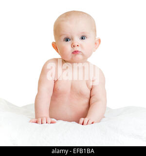 Cute baby girl standing on isolated Banque D'Images