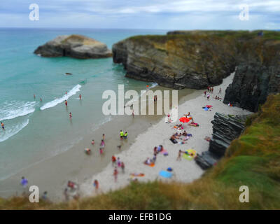 Paysage de plage en Galice Tilt-shift Banque D'Images