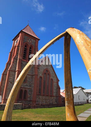 La cathédrale anglicane et célèbre whalebone arch à la capitale de l'île de Stanley Falkland Banque D'Images