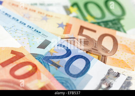 Euro bank notes prises avec Tilt Shift lens Banque D'Images