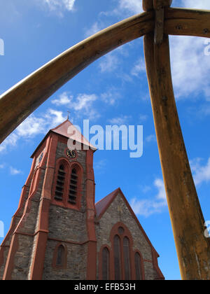 La cathédrale anglicane et célèbre whalebone arch à la capitale de l'île de Stanley Falkland Banque D'Images