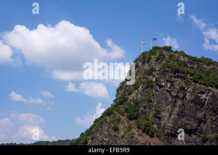 Rocher de la Lorelei, schiste dans le patrimoine mondial de l'Vallée du Haut-Rhin moyen, près de Saint Goar, Saint- Goar, Allemagne, Europe - 2014 Banque D'Images