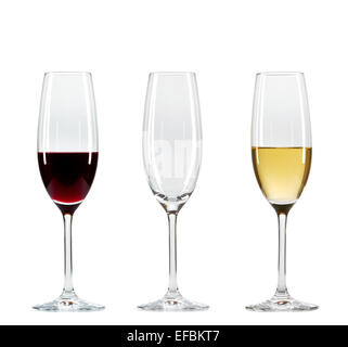 Set de 3 verres à vin avec différents types de vin Banque D'Images