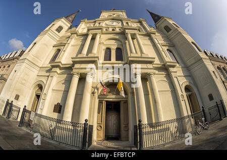 Vue fisheye de cathédrale de Saint-Louis dans le quartier français de la Nouvelle Orléans LA USA Banque D'Images