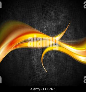 Orange jaune vif vagues sur fond sombre. Grunge vector design Banque D'Images