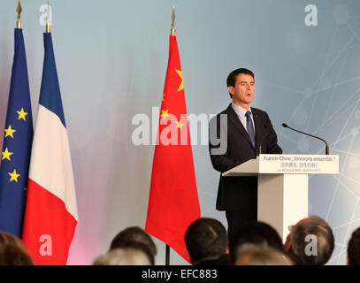 Shanghai, Chine. Jan 31, 2015. Le Premier ministre français, Manuel Valls tient un discours à Shanghai, la Chine orientale, le 31 janvier 2015. Ren : crédit de Long/Xinhua/Alamy Live News Banque D'Images