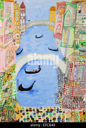 Grand Canal de Venise dans l'art acrylique abstrait, vertical Banque D'Images