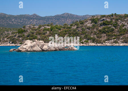 Ruines de la ville lycienne engloutie sur l'île de Kekova, Antalya province, Turkey Banque D'Images