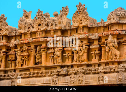 Fragment de bas-relief de Brihadishvara Temple Hindou, l'Inde, Tamil Nadu, Thanjavour, gros plan Banque D'Images