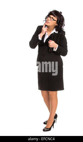 Senior business woman with Tablet computer pensant, isolated on white Banque D'Images