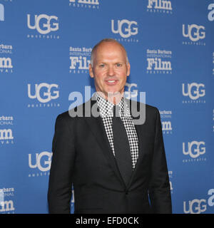 Santa Barbara, Californie, USA - 31 janvier, 2015 Michael Keaton Birdman, marche le tapis rouge à la Santa Barbara International Film Festival. Banque D'Images