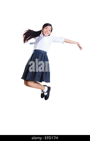 1 Indian girl school student Jumping Banque D'Images