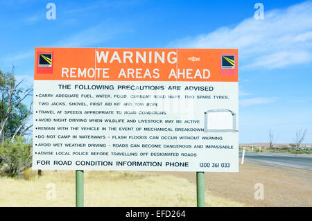 Les régions éloignées Avertissement, Oodnadatta Track, l'Australie du Sud, Australie Banque D'Images