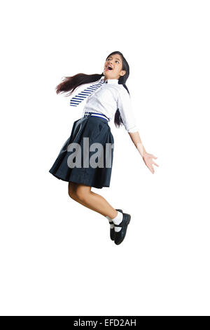 1 Indian girl school student Jumping Banque D'Images