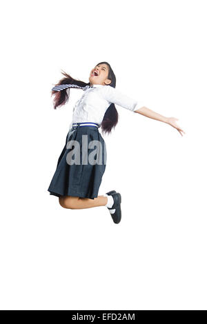 1 Indian girl school student Jumping Banque D'Images