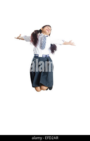 1 Indian girl school student Jumping Banque D'Images