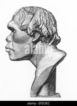 Vintage 19e siècle ancien dessin représentant une tête humaine de Neandertal Banque D'Images