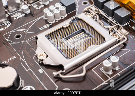 Socket de processeur sur carte mère. Banque D'Images