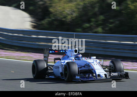 Jerez, Espagne. 1er février, 2015. Williams Martini Racing driver Valtteri Bottas prend pour le circuit au premier jour d'essais hivernaux à jerez : Action Crédit Plus Sport/Alamy Live News Banque D'Images