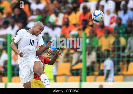 Malabo, Guinée équatoriale. 1er février, 2015. André Ayew du Ghana fait concurrence au cours d'un match de quart de finale de la coupe d'Afrique des nations entre le Ghana et la Guinée à Malabo, en Guinée équatoriale, le 1 février 2015. Le Ghana a gagné 3-0. Credit : Meng Chenguang/Xinhua/Alamy Live News Banque D'Images