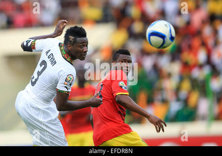 Malabo, Guinée équatoriale. 1er février, 2015. Asamoah Gyan du Ghana fait concurrence au cours d'un match de quart de finale de la coupe d'Afrique des nations entre le Ghana et la Guinée à Malabo, en Guinée équatoriale, le 1 février 2015. Le Ghana a gagné 3-0. Credit : Meng Chenguang/Xinhua/Alamy Live News Banque D'Images