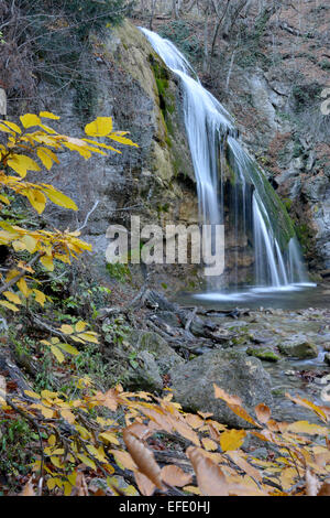 Cette cascade vue Djur-djur a en automne. C'est le plus célèbre cascade de Crimée les montagnes. Banque D'Images