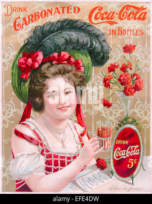 'Drink Coca-Cola 5¢' 1902 publicité Coca-Cola avec Hilda Clark (1872-1932) qui ont paru dans diverses annonces entre 1899-1903. Au moment Coca-Cola contenait de la cocaïne (coca) ainsi que de la caféine des noix de cola. Voir la description pour plus d'informations. Banque D'Images