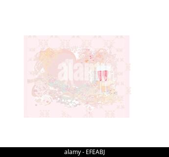 Avec cartes florales silhouette de couple et deux verres à champagne Illustration de Vecteur