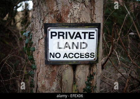 Un terrain privé signe cloué à un arbre. Banque D'Images